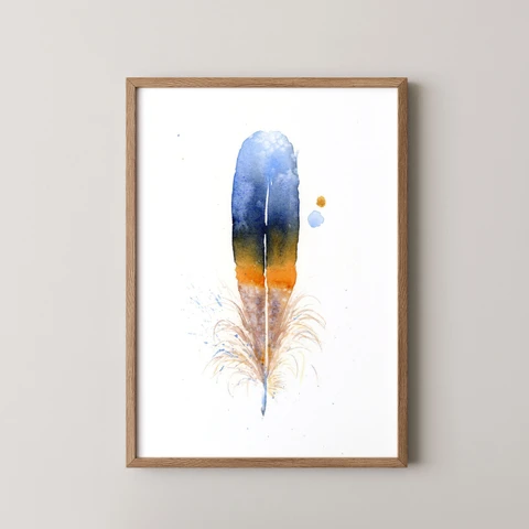 Image of a feather watercolor painting by Shayna Larsen, originals & prints available