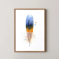 Image of a feather watercolor painting by Shayna Larsen, originals & prints available