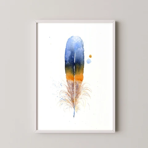 Image of a feather watercolor painting by Shayna Larsen, originals & prints available