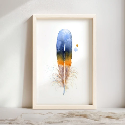 Image of a feather watercolor painting by Shayna Larsen, originals & prints available