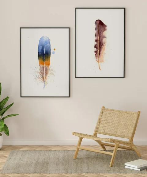 Image of a feather watercolor painting by Shayna Larsen, originals & prints available