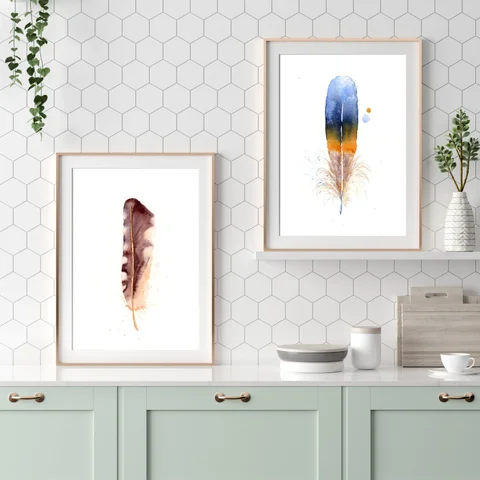 Image of a feather watercolor painting by Shayna Larsen, originals & prints available