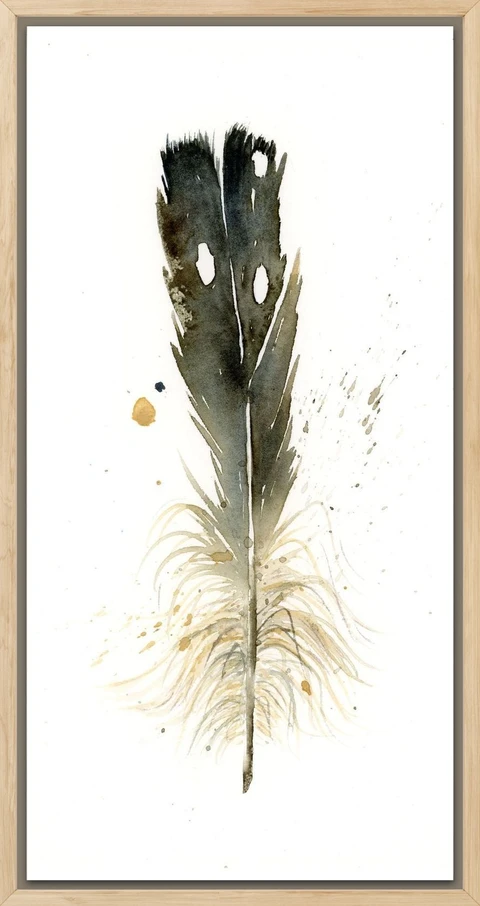 Image of a feather watercolor painting by Shayna Larsen, originals & prints available