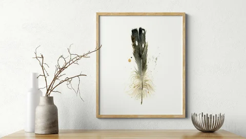 Image of a feather watercolor painting by Shayna Larsen, originals & prints available