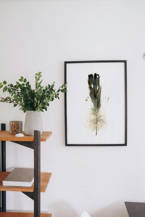 Image of a feather watercolor painting by Shayna Larsen, originals & prints available