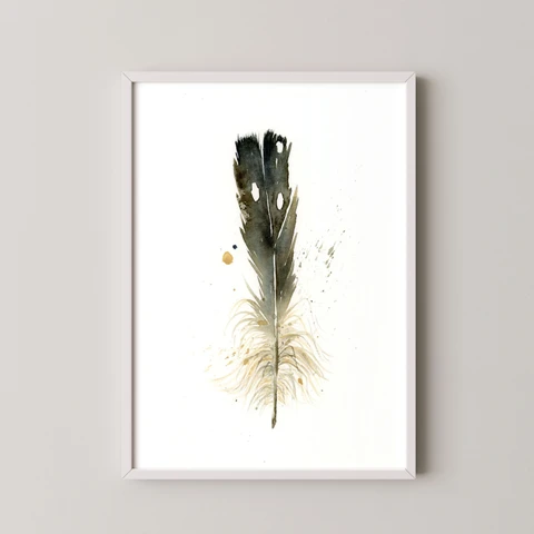 Image of a feather watercolor painting by Shayna Larsen, originals & prints available