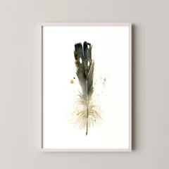 Image of a feather watercolor painting by Shayna Larsen, originals & prints available