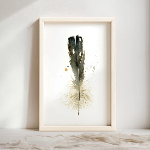 Image of a feather watercolor painting by Shayna Larsen, originals & prints available