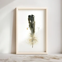Image of a feather watercolor painting by Shayna Larsen, originals & prints available