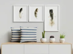 Image of a feather watercolor painting by Shayna Larsen, originals & prints available