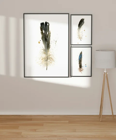 Image of a feather watercolor painting by Shayna Larsen, originals & prints available