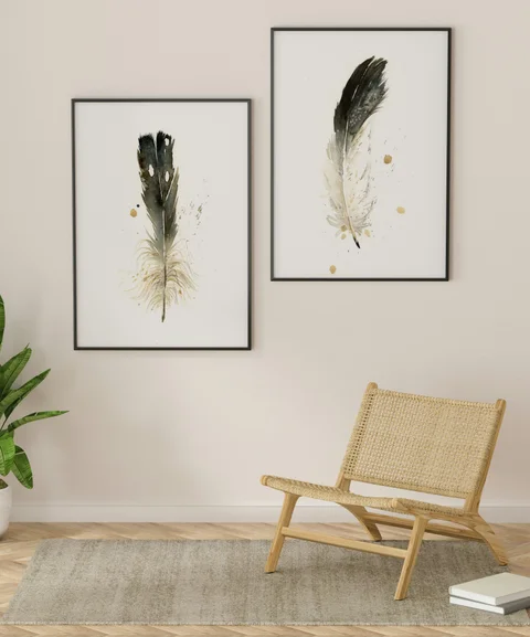 Image of a feather watercolor painting by Shayna Larsen, originals & prints available