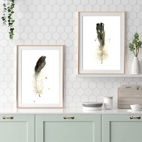 Image of a feather watercolor painting by Shayna Larsen, originals & prints available