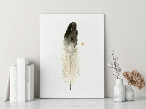 Image of a feather watercolor painting by Shayna Larsen, originals & prints available