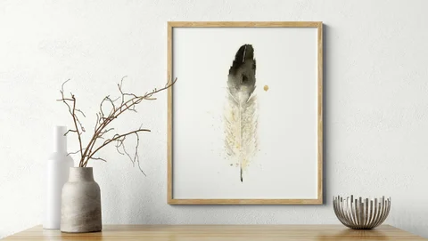 Image of a feather watercolor painting by Shayna Larsen, originals & prints available