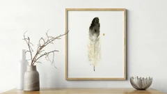 Image of a feather watercolor painting by Shayna Larsen, originals & prints available