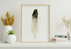 Image of a feather watercolor painting by Shayna Larsen, originals & prints available