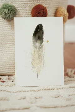 Image of a feather watercolor painting by Shayna Larsen, originals & prints available