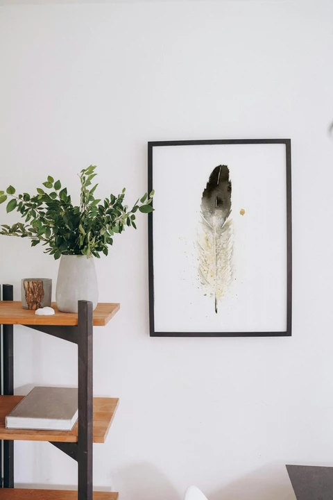 Image of a feather watercolor painting by Shayna Larsen, originals & prints available