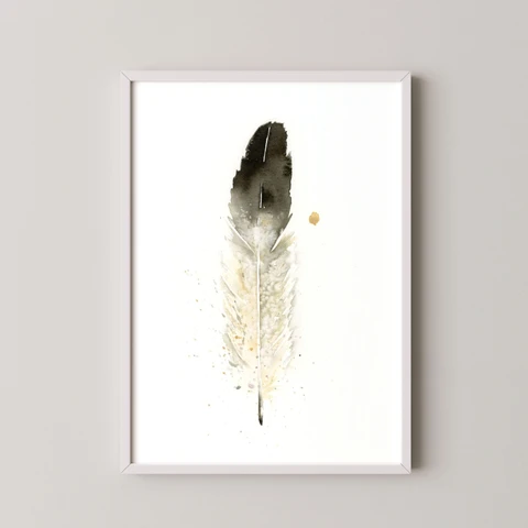 Image of a feather watercolor painting by Shayna Larsen, originals & prints available