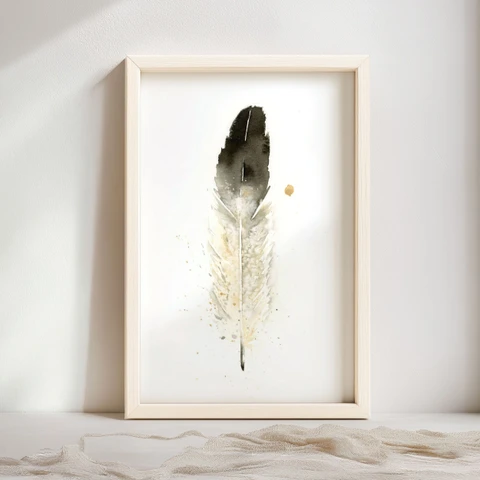 Image of a feather watercolor painting by Shayna Larsen, originals & prints available