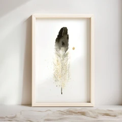 Image of a feather watercolor painting by Shayna Larsen, originals & prints available