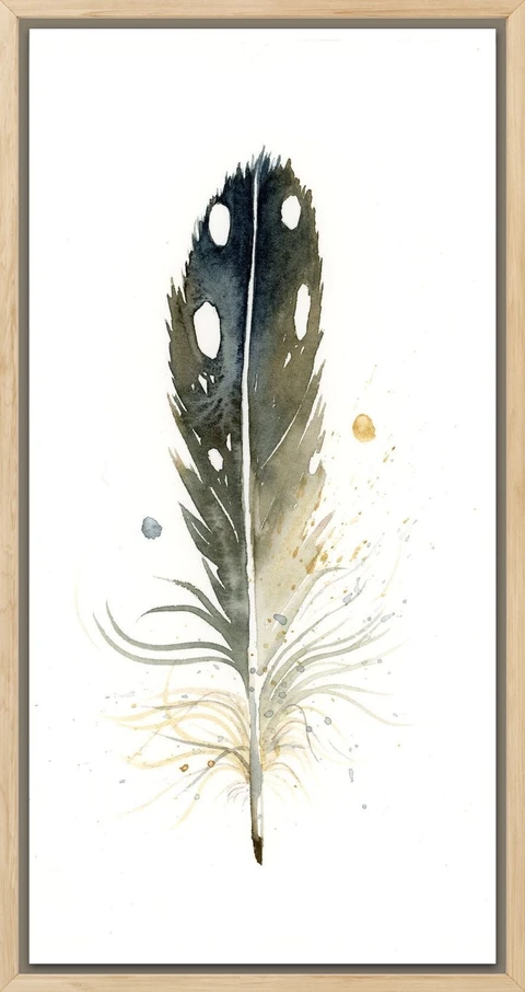 Image of a feather watercolor painting by Shayna Larsen, originals & prints available
