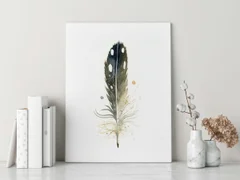 Image of a feather watercolor painting by Shayna Larsen, originals & prints available