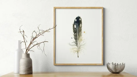 Image of a feather watercolor painting by Shayna Larsen, originals & prints available