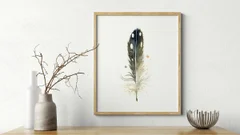 Image of a feather watercolor painting by Shayna Larsen, originals & prints available