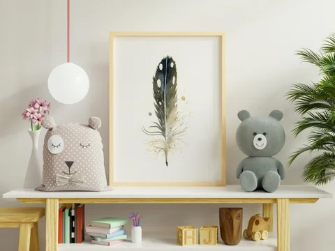 Image of a feather watercolor painting by Shayna Larsen, originals & prints available