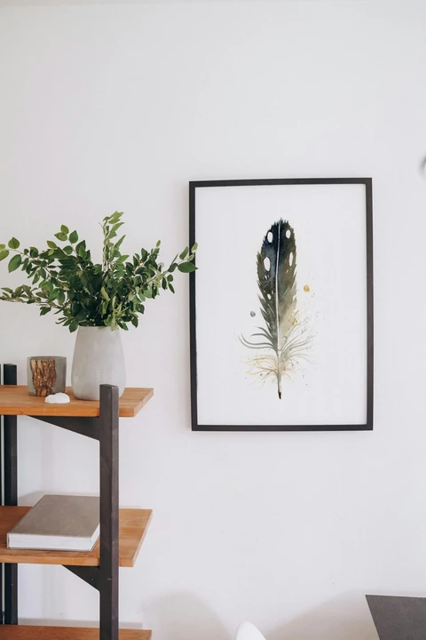 Image of a feather watercolor painting by Shayna Larsen, originals & prints available