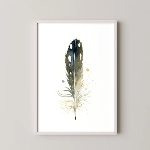 Image of a feather watercolor painting by Shayna Larsen, originals & prints available