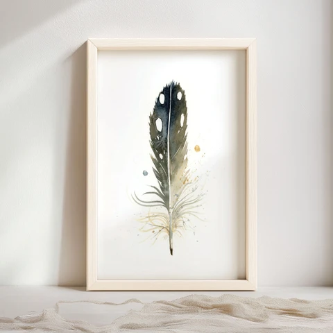 Image of a feather watercolor painting by Shayna Larsen, originals & prints available