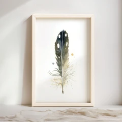 Image of a feather watercolor painting by Shayna Larsen, originals & prints available