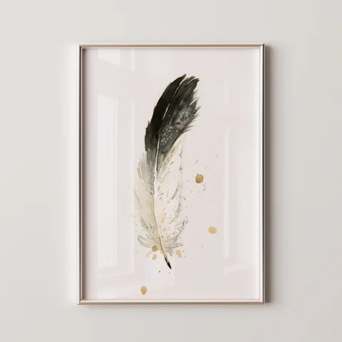 Image of a feather watercolor painting by Shayna Larsen, originals & prints available