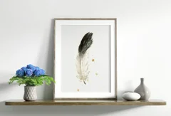 Image of a feather watercolor painting by Shayna Larsen, originals & prints available