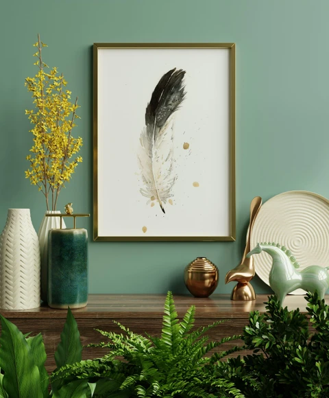 Image of a feather watercolor painting by Shayna Larsen, originals & prints available