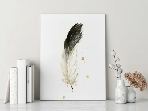 Image of a feather watercolor painting by Shayna Larsen, originals & prints available