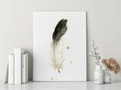 Image of a feather watercolor painting by Shayna Larsen, originals & prints available