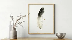 Image of a feather watercolor painting by Shayna Larsen, originals & prints available