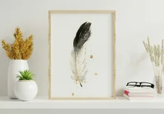 Image of a feather watercolor painting by Shayna Larsen, originals & prints available