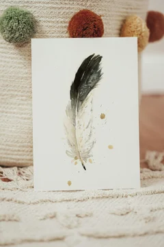 Image of a feather watercolor painting by Shayna Larsen, originals & prints available