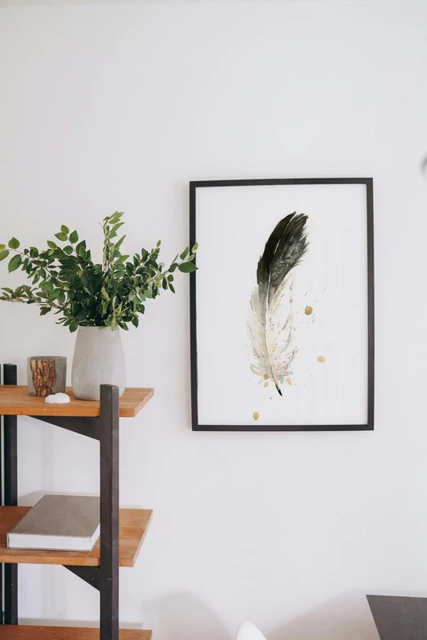 Image of a feather watercolor painting by Shayna Larsen, originals & prints available
