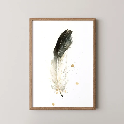 Image of a feather watercolor painting by Shayna Larsen, originals & prints available