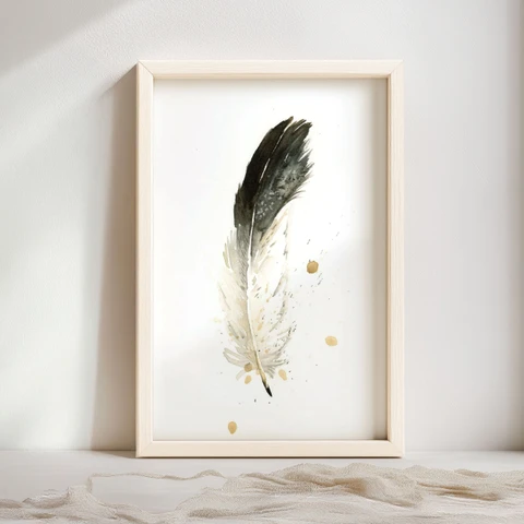 Image of a feather watercolor painting by Shayna Larsen, originals & prints available