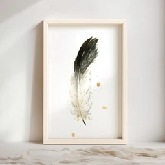 Image of a feather watercolor painting by Shayna Larsen, originals & prints available