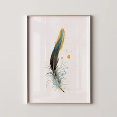 Image of a feather watercolor painting by Shayna Larsen, originals & prints available