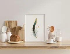 Image of a feather watercolor painting by Shayna Larsen, originals & prints available