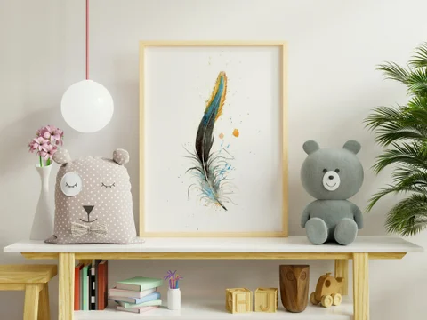 Image of a feather watercolor painting by Shayna Larsen, originals & prints available